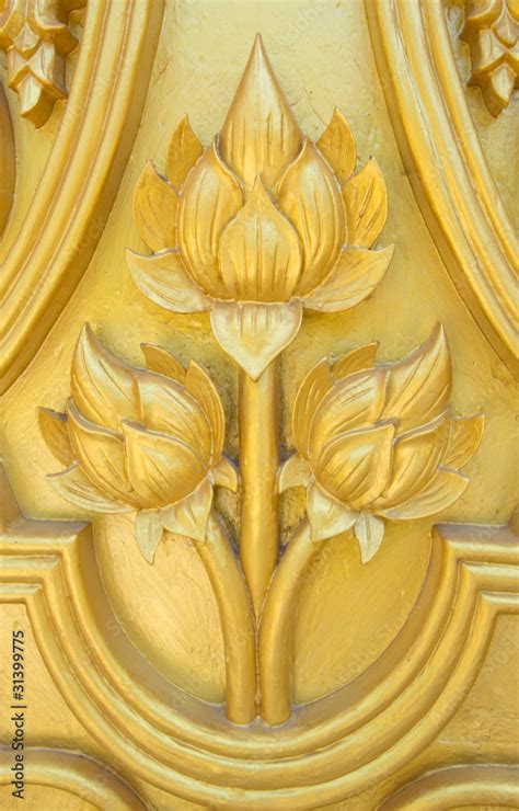 lotus carved gold paint on temple door Stock Photo | Adobe Stock