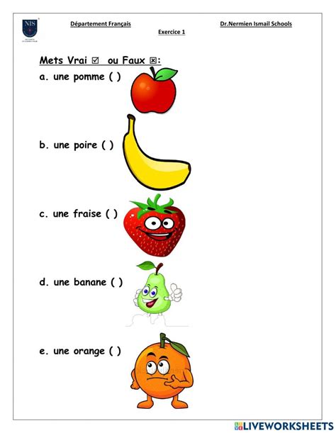 Summer Worksheets French Worksheets Fruits Online French Summer