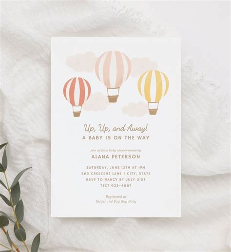 Editable Beige Hot Air Balloon Baby Shower Invitation Template In Hot Air Balloon Baby