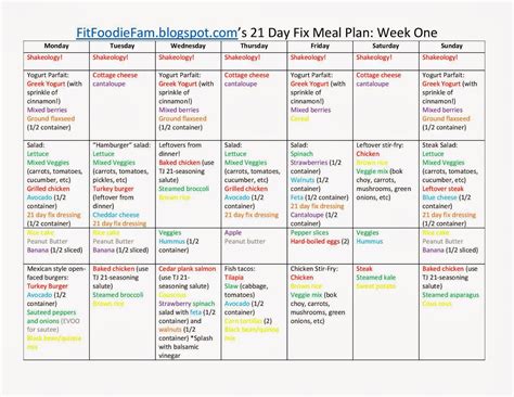 21 Day Fix Printable Meal Planner Volfready