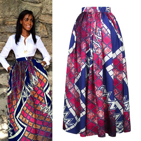 Digital Printing Plaid High Waisted African Kitenge Pleated Maxi Long