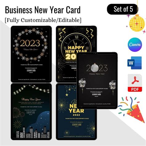 Business New Year Cards Template Printable in PDF, Word