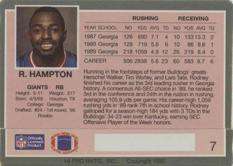 1990 Action Packed Rookie Update Rodney Hampton 7 For Sale EBay