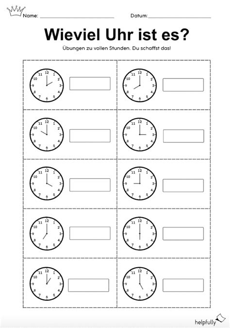 Bungsblatt Uhrzeit Lernen Volle Stunde Klasse Gratis Pdf