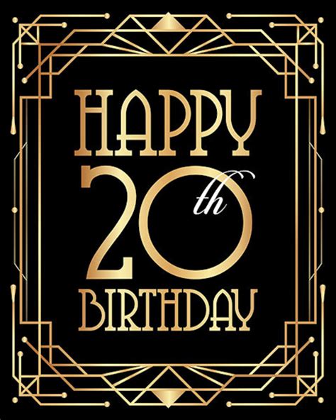 Happy 20th Birthday Sign Printable Birthday Poster Twenty Etsy