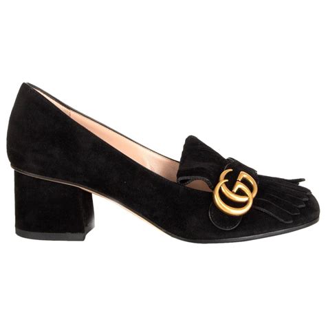 Gucci Black Suede Marmont Fringed Block Heel Pumps Shoes 38 At 1stdibs