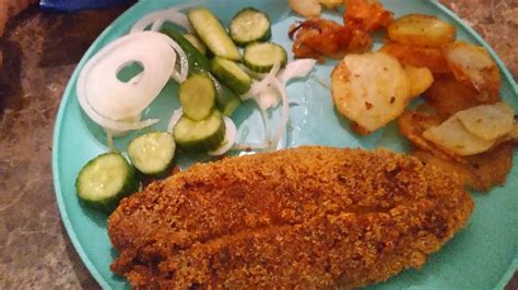 Fried Swai Fish W Potato Chips W Homemade Pickles Delicious W