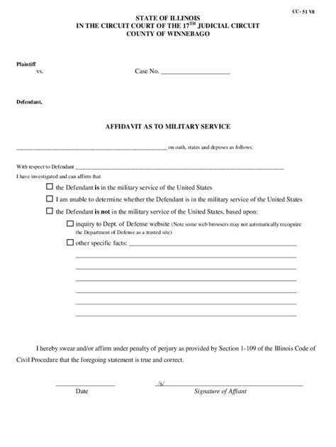 Fillable Online Affidavit As To Military Service In Fax Email Print