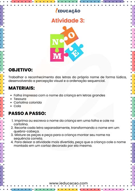 Atividade Ludica Com O Nome - Atividade Lúdica com o Nome na Educação Infantil