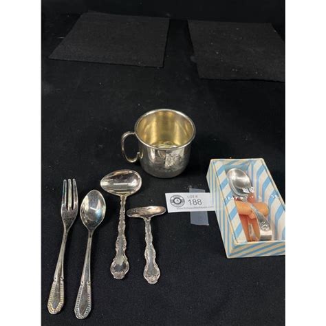 Vintage Silverplate Baby Cup And Feeding Spoons Pusher