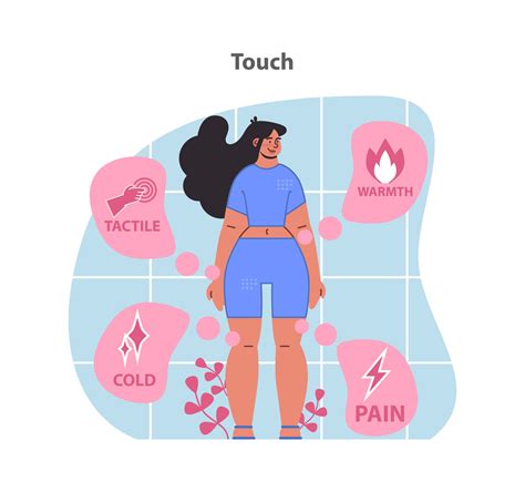 Touch illustration. A woman feels different tactile sensations