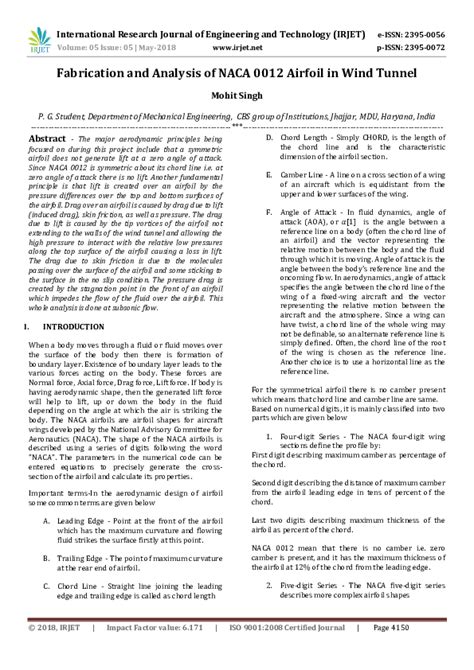 (PDF) IRJET-Fabrication and Analysis of NACA 0012 Airfoil in Wind Tunnel