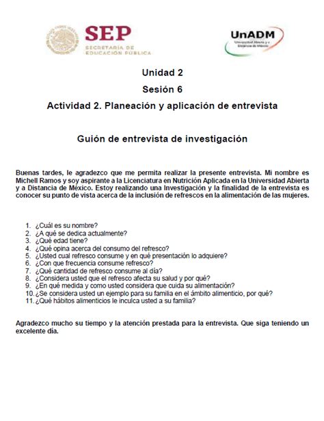 U2 S6 Actividad 2 Planeación y aplicación de entrevista Curso