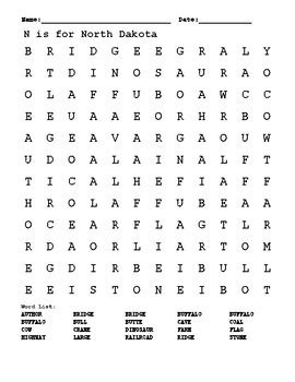 N Is For North Dakota Word Search By A Is For America Tpt