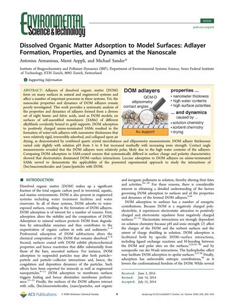 Pdf Dissolved Organic Matter Adsorption To Model Surfaces Adlayer