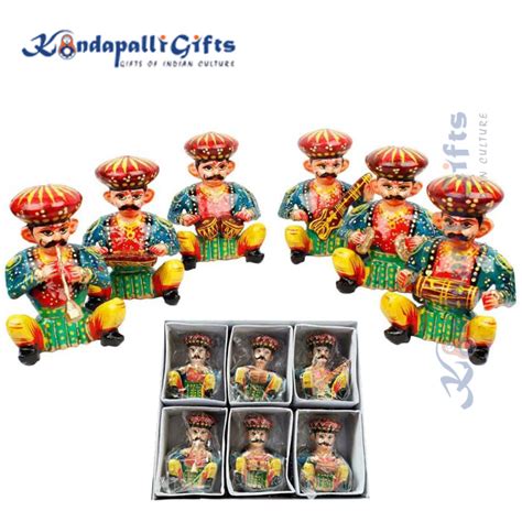 Buy Kondapalli Wooden Handmade Rajasthan Band Sitting Toy Multicolour