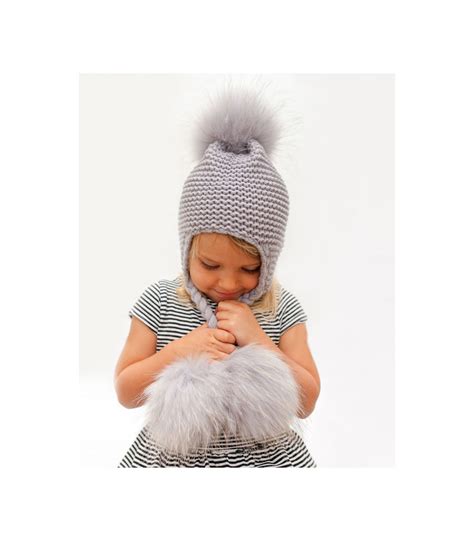 Briar Knit Baby Trapper Hat With Triple Finn Raccoon Fur Pom Pom