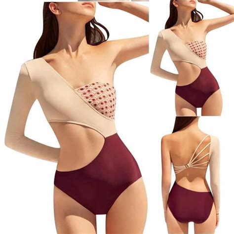 Femmes Sexy Patchwork Bikini Une Pi Ce Une Paule Et Maillot De Bain