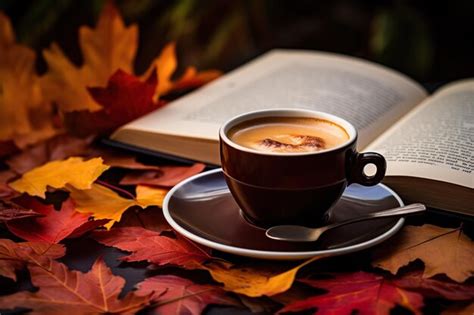 Der Herbst Hinterlässt Eine Heiße Dampfende Tasse Kaffee Buchen Sie