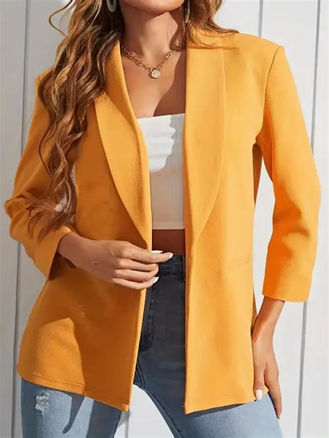 Open Front Solid Blazers Elegant Long Sleeve Open Front Temu