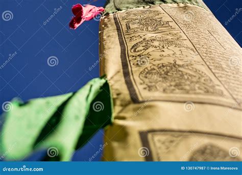 Detail of the Buddhistic Prayer Flag Stock Image - Image of three ...