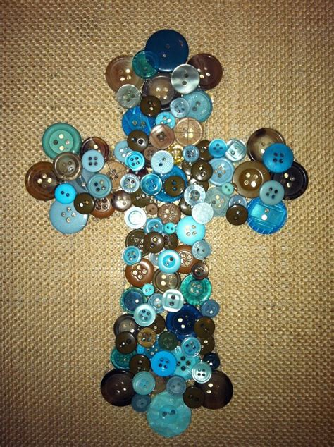 Brown And Turquoise Button Cross Framed X Handcrafted By Passmore