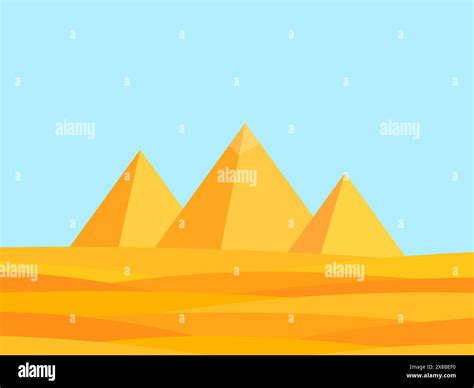 Desert Landscape With Dunes And Egyptian Pyramids Wavy Landscape In A Minimalist Style View Of