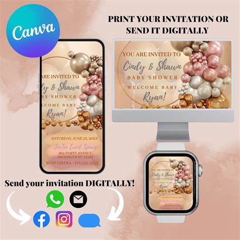 Baby Shower Baby Shower Invitation CANVA Digital Invitation Nude Color Invitation Etsy