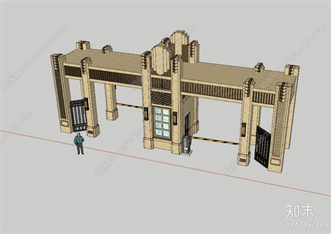 现代小区入口大门su模型下载【id1142452465】知末su模型网