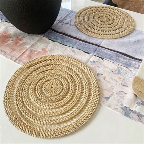 Set Of Round Rattan Natural Placemats Placemats Dining Table Rattan