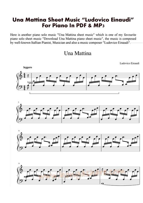 Una Mattina Sheet Music By Ludovico Einaudi For Piano In Pdf By Adesewa George Issuu