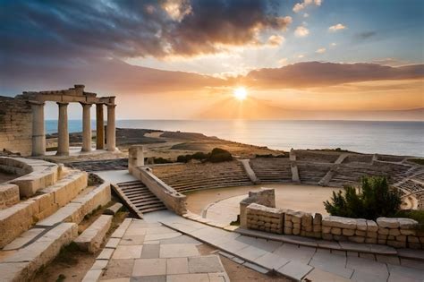 Una Vista Del Atardecer Del Anfiteatro Romano En Chipre Foto Premium