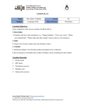 Fillable Online Lesson Plan Topic My Mother S Birthday Level K