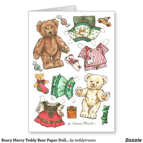 Beary Merry Teddy Bear Paper Doll Christmas Card In 2021