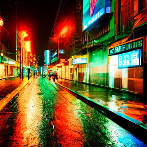 Krea Ai Cyberpunk Box City Street View Night Raining N