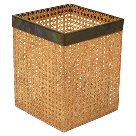 Italian Waste Paper Basket In Rattan And Brass From Christian Dior