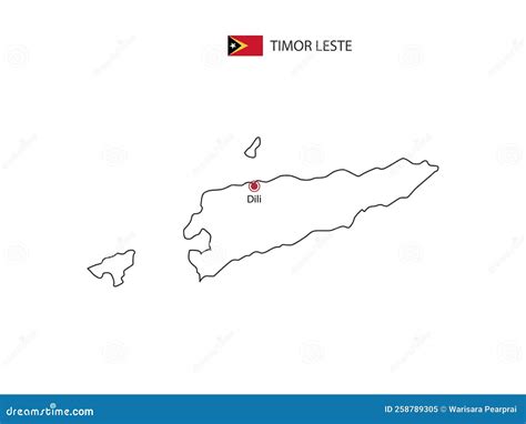 Hand Draw Thin Black Line Vector of Timor Leste Map with Capital City ...