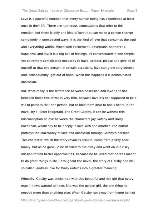 The Great Gatsby Love Or Obsession Essay Sample 987 Words Nerdyseal