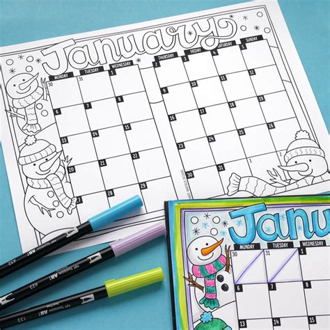 January Bullet Journal Calendar Printable Kate Hadfield Designs