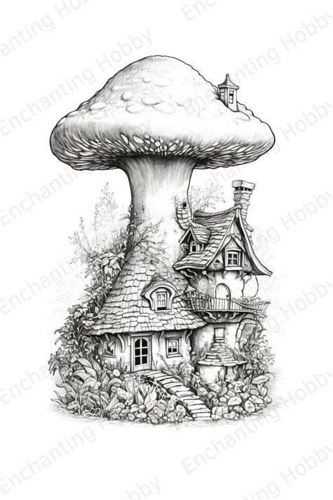 Mushroom Fairy Houses Fantasy Coloring Book Printable Etsy De