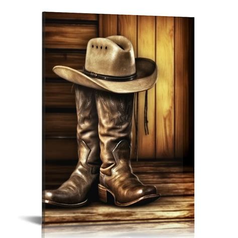 Gotuvs Cowboy Wall Art American Western Cowboy Hat And Boots Picture