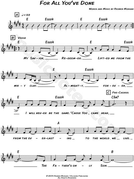 Hillsong For All Youve Done Sheet Music Leadsheet In E Major