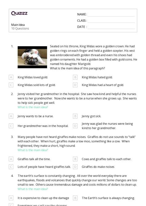 50 Identifying The Main Idea Worksheets For 6th Grade On Quizizz