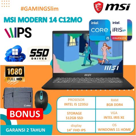 Jual Laptop Gaming MSI Modern C12MO I5 1235U 8GB 512GB IRIS XE BLACK 2Y