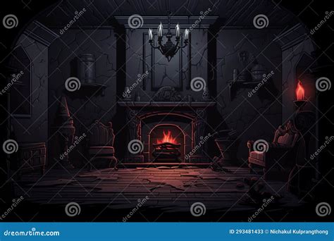 Interior of a Medieval Castle with Fireplace and Armchairs. Stock ...