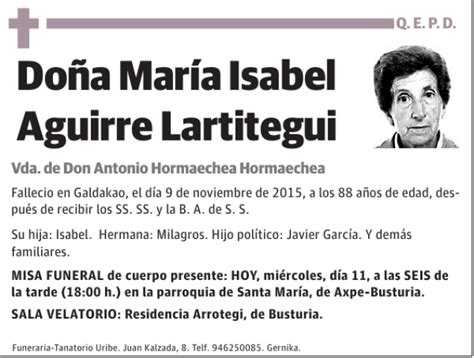 María Isabel Aguirre Lartitegui Esquela Necrológica El Correo