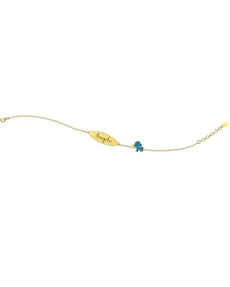 Nan N Bracciale Oro Giallo Kt Bimbo Elefantino Azzurro E Targhetta