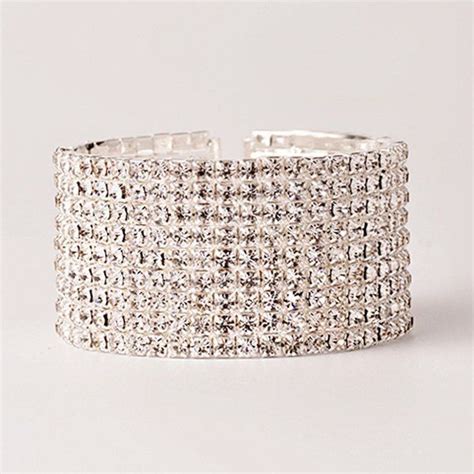 Silver Rhinestoned Wide Cuff Bracelet | Rosegal.com