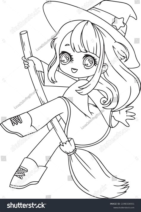 Witch Anime Girl Coloring Page Stock Vector (Royalty Free) 2248326931 ...