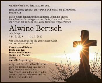 Traueranzeigen Von Alwine Bertsch Trauer Gea De